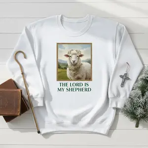 The Lord Is My Shepherd Sweatshirt for Men & Women, Peaceful Lamb in Framed Artwork Pullover, Vintage Christian Scripture Crewneck, Faith-Based Religious Gift | Sweatshirt | Cotton | Novelty | Unisex | Graphic | Gift for Him/Her