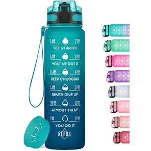 UKEIN Sports Water Bottle - MEITAGIE 1L Leakproof Water Bottle, Tritan Plastic Sports Bottle, Motivational Water Bottle With Filter & Time Marker For Outdoor