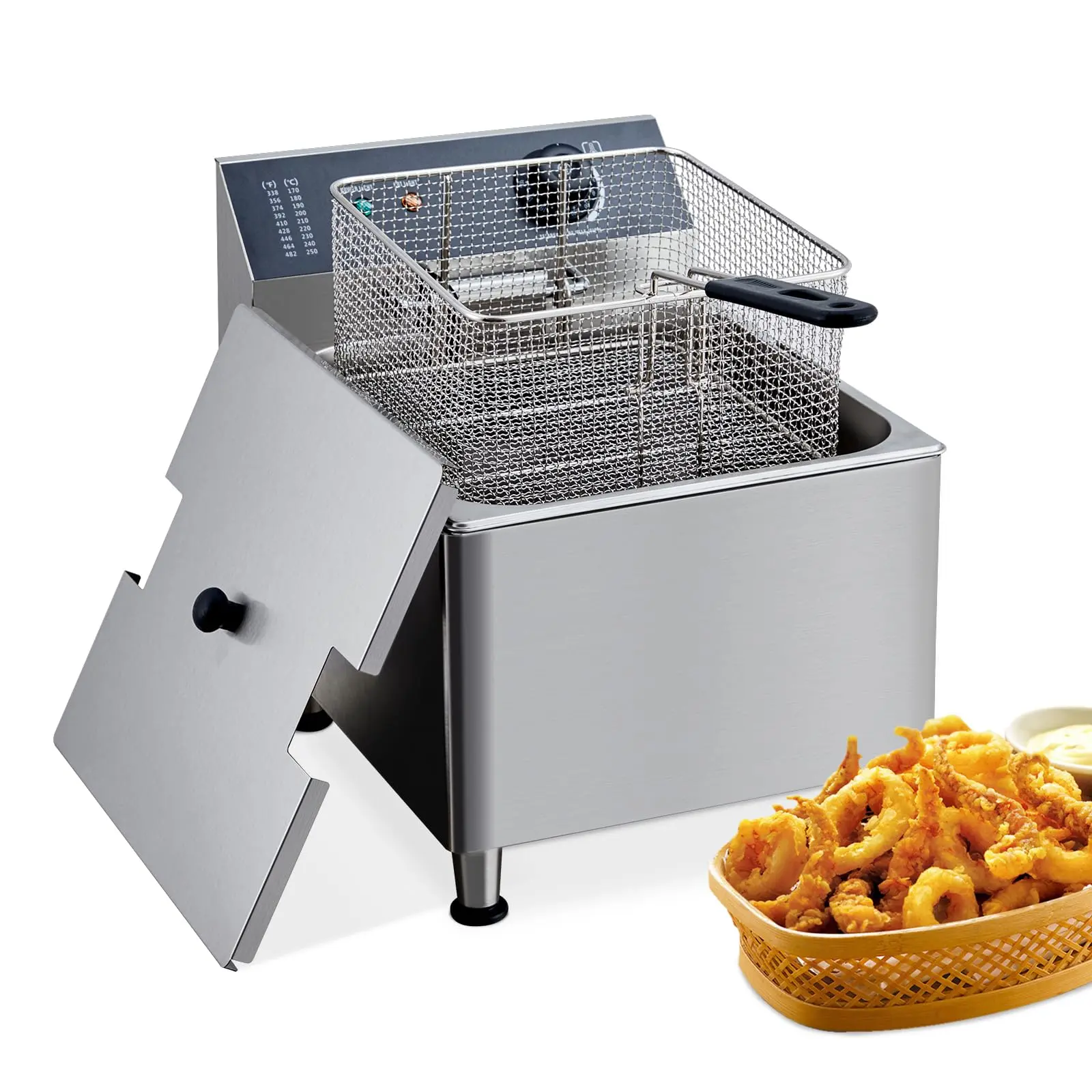 【GARVEE】11.6QT Electric Deep Fryer with Adjustable Temperature, Stainless Steel, 11L Capacity, Basket & Lid Included, 5000W/1700W Power Options, Perfect for Home & Restaurant Use, Ideal for French Fries, Donuts, Onion Rings