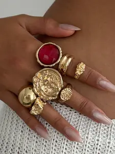 Women's Boho Floral Ring Set, Bohemian Stackable Finger Rings, Vintage Luxurious Multi-Color Imitation Gemstone Jewelry Accessories, Perfect for Parties & Daily Wear