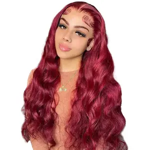 GK Wig 99J Burgundy 13X4 Lace Front Body Wave 100% Human Hair Wigs 180 Density Pre Plucked with Baby Hair For Women Burgundy Colored Full