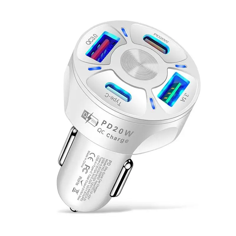 PD20W Wireless Car Charger for Fall, Multifunctional 4 Port USB Fast Charging Adapter for Cars With LED Light, Mixed USB Type-C Port, Solid and Consta