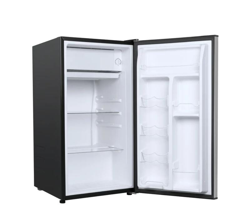 Galanz 3.3 Cu ft One Door Mini Fridge, Estar, Stainless Steel Look, New