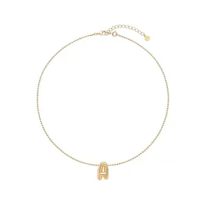 Mini Balloon Initial Necklace - Puffy Bubble Letter Necklace Design with 18K Gold Plated Finish, Ideal for Everyday Wear