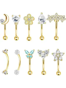 Delicate 10 Pcs Golden 16G Cartilage Surface Tragus Piercing Jewelry Set Shining 316L Surgical Steel Piercing Jewelry for Women Men Rook Daith Earrings 6mm Eyebrow Rings Inlaid CZ Opal Turquoise Belly Lip Rings