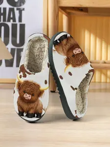 Cute Highland Cow Animal Printed Home Slippers, House Slippers, Unisex Couple Matching, Soft Skin-Friendly Comfort Plush Lining and Insole, Casual Warm Home Shoes, Spring & Fall