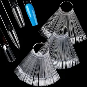 Fcozpjk Nail Color Swatch Sticks with Ring 150pcs Ballerina Square Stiletto Clear Nail Tips Nail Polish Display Sample Sticks Practice Nail Tips Nail Salon Supplies