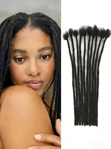 Handmade 1B Human Hair Dreadlocks 0.2cm Width 10 Strands Per Pack Multiple Lengths Natural Realistic Thin Dread Hair Extensions for Female