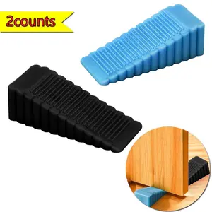 2-Pack Door Stoppers Blue Rubber Wedge Windproof Silicone Anti-Collision Floor Door Stopper Safe Durable