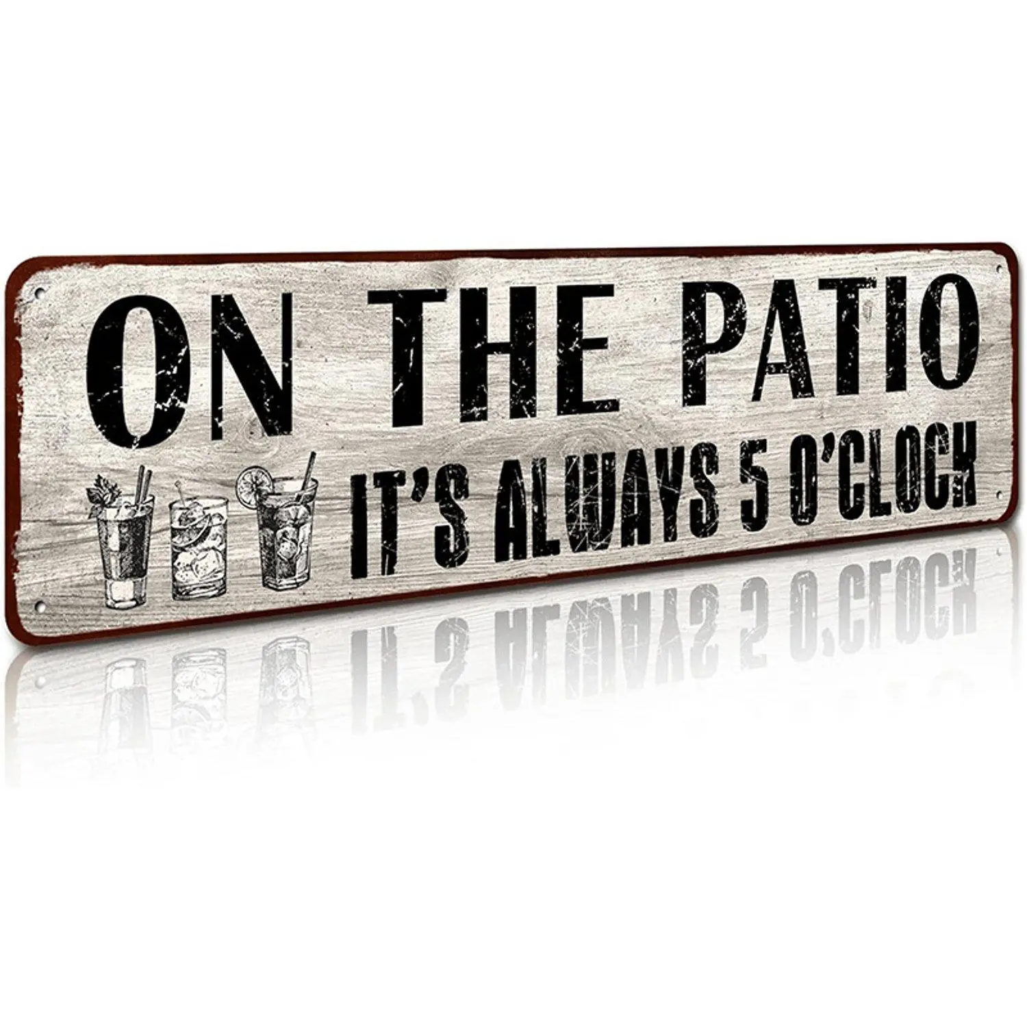 4x16 Inches "On Patio It's 5 O'Clock" Tin Sign - Wall-Mounted Classic Bar & Pub Decor Suitable for Home, Patio, Porch - Durable Outdoor/ Metal Plaque with "It's 5 O'" Phrase