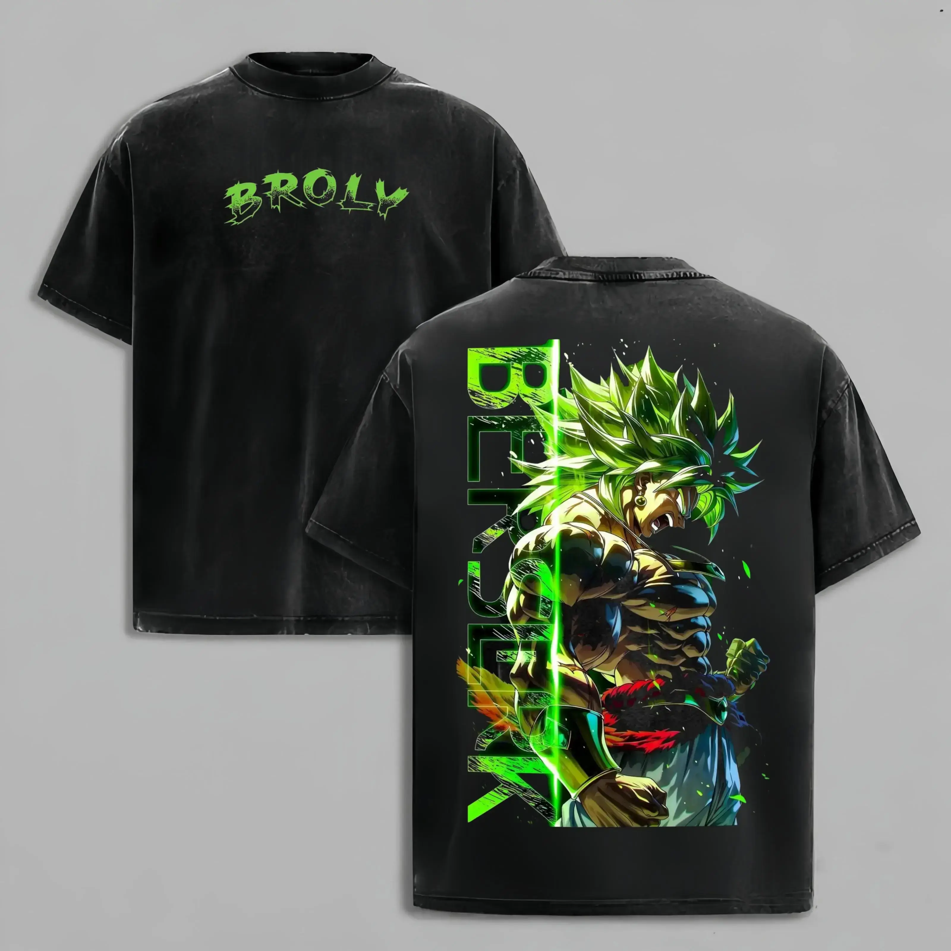 Saiyan Broly Vintage Washed Graphic Tee | DBZ D B S Anime Streetwear Oversized T-Shirt & Hoodie | Heavyweight Y2K Pump Cover for Gym & Anime Fans,Cotton Short Sleeve,Washed Vintage Men's T-Shirt