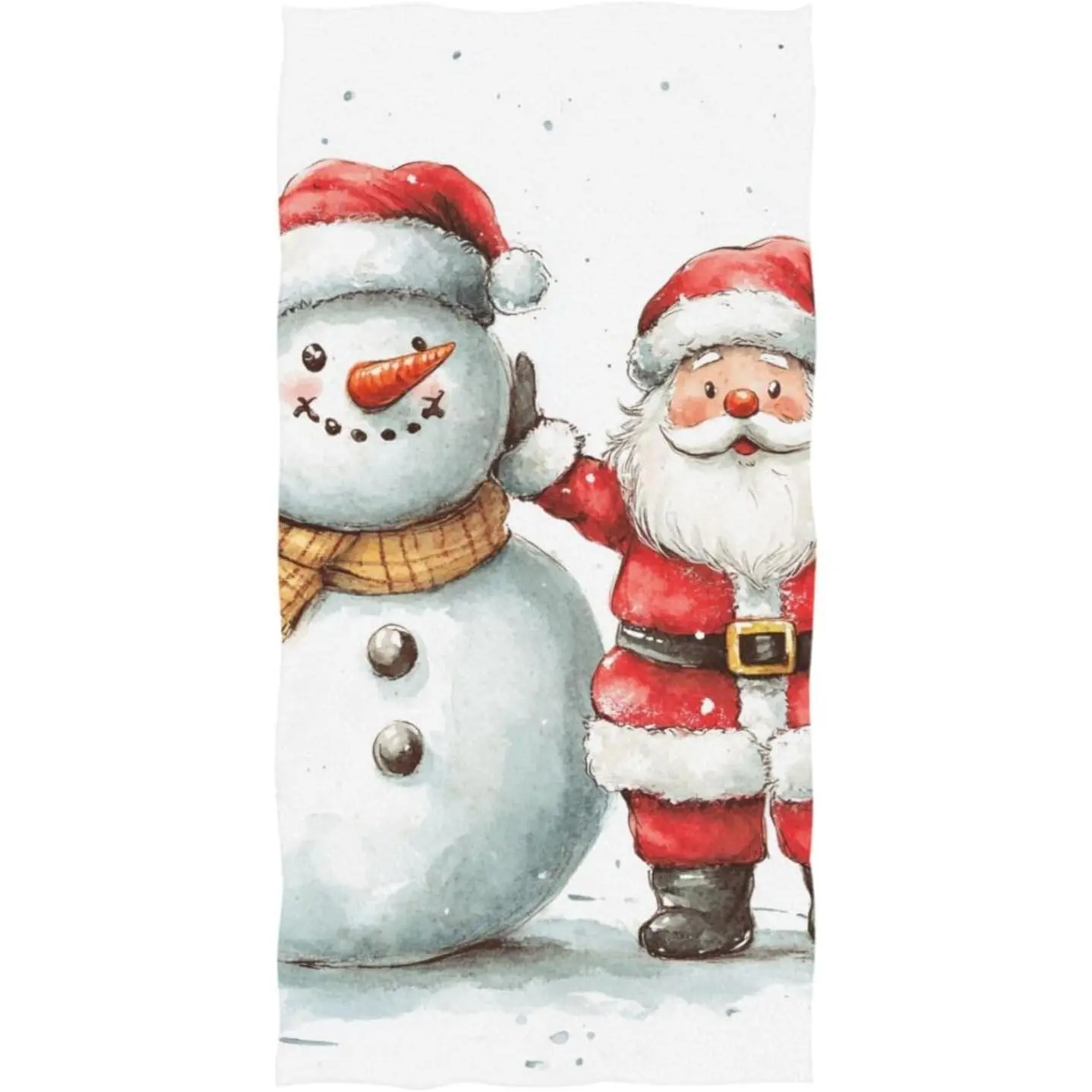 Watercolor Snowman Santa Beach Towel, Absorbent Quick Dry Swimming Yoga Beach Towels, 31x71in Sand Free Microfiber Beach Towel
