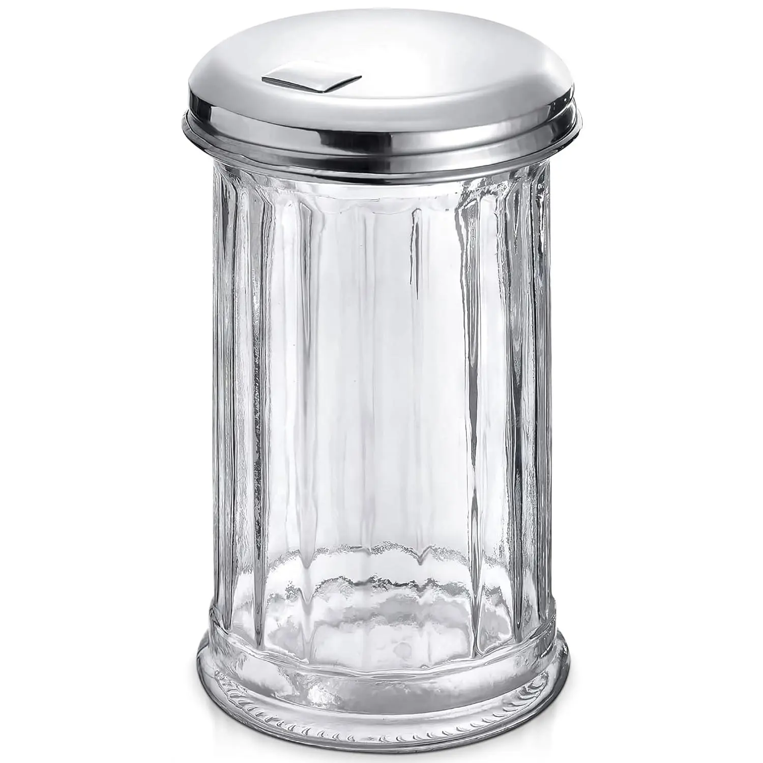 12 Oz Sugar Container for Coffee Bar – Glass Sugar Dispenser with Pour Spout and Stainless Steel Flip Lid, Durable & Classic Style Jar for Kitchen or Cafe – Suitable for Cinnamon & Seasoning Storage
