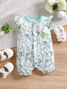 Summer Full Print Sleeveless Leaf Rabbit Onesie for Newborn Baby Boys, Cute Round Neck Romper, Casual Wear