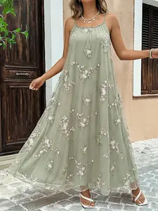 Plus Size Fairy Style Embroidered Lace Dress, Elegant Casual Daily Wear, Comfortable Loose Fit, Perfect for Dates, Vacations, Parties