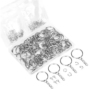 150 count Key Chain Rings Kit, 1inch Rings Supplies 50 count Key Ring with Chain, 50 count Jump Ring and 50 count Screw Eye Pins for  Lanyard, Crafts and  Making