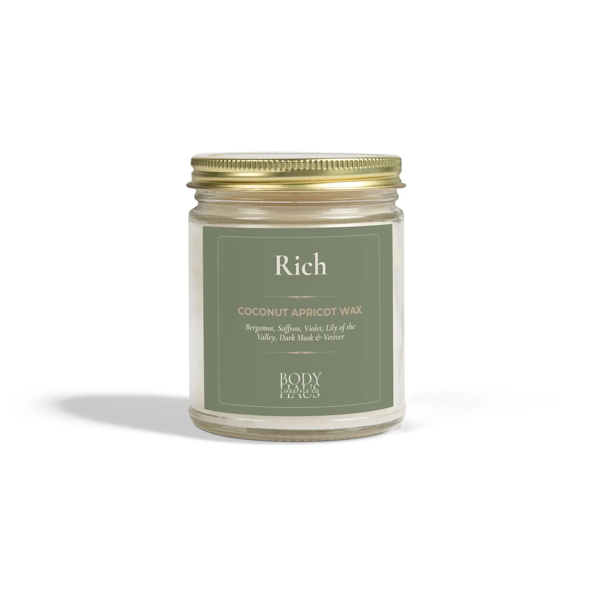 BHLC Cashmere Musk Soy Candle – 4oz Hand-Poured Coconut Apricot Wax Candle with Gold Lid
