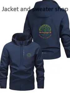 Men's Lightweight Polyester Fashion Hooded Jacket, Ag Paysage 28 Print, Full Zip Front, Casual Outdoor Spring Fall Summer Coat
