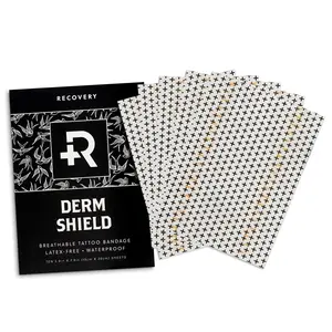 Derm Shield Tattoo Cover Up Patch - Latex-Free & Waterproof Tattoo Aftercare Bandage - Transparent Matte Film - Promotes Healing & Skin Renewal - 5.9 x 7.9 Inches, 10 Pack