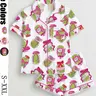 Women's Sleepwear Loungewear Set, Canned Cucumber Print Short Sleeve Shirt and Loose Elastic Shorts, Casual Daily Wear for Pajama Party