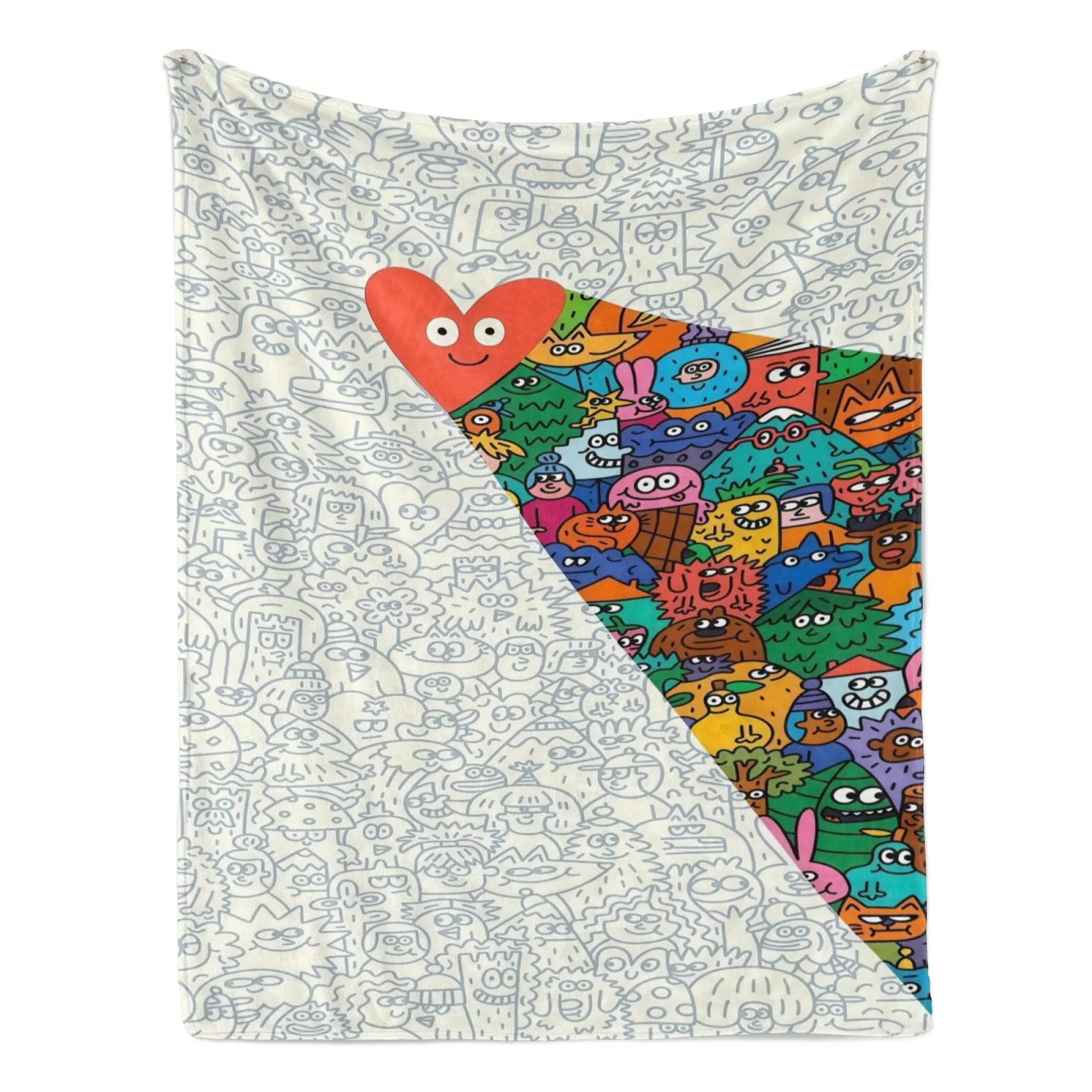 Cute Cartoon Split Doodle Heart Colorful Monster Print Flannel Blanket Soft Comfortable Warm Throw Plush Blanket Graffiti Aesthetic Decor Bedroom Couch Nap Blanket Giftable Funny Doodle Print Blanket For Room Party Day Gift Popular Home Blanket