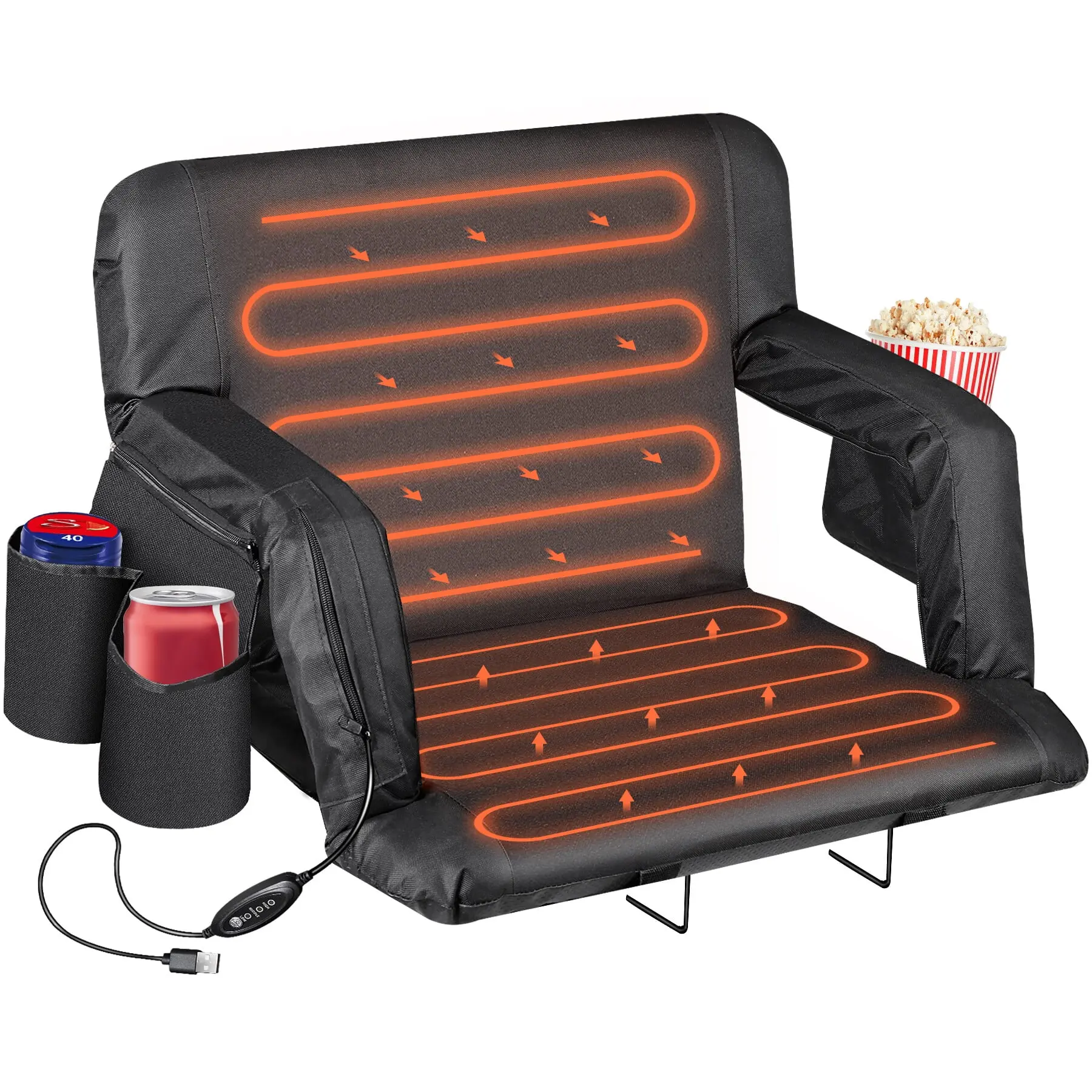 Heated Stadium Seat, Lightweight Portable Bleacher Chair in Water-Resistant Oxford Cloth with 3-Level USB Warming, Adjustable Back & Pockets for Sports & Camping, Lightweight Portable Chair, Outdoor Folding Chairs