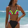 POPVIL Women's 2-Piece Rainbow Halter Bathing Suit - Back Tie-Up Triangle Top, Tummy Control Bandage Bottom, Sports & Outdoor Beach Matching Halter Back Bikini Set, Bathing Suit Women, Halter Back Bikini Sets