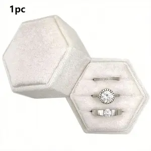 Velvet Ring Box Hexagonal Three Slot Wedding Day Ring Holder, Multi-Ring Storage for Weddings, Engagement Rings, Back-To-School Season, Jewelry Boxes