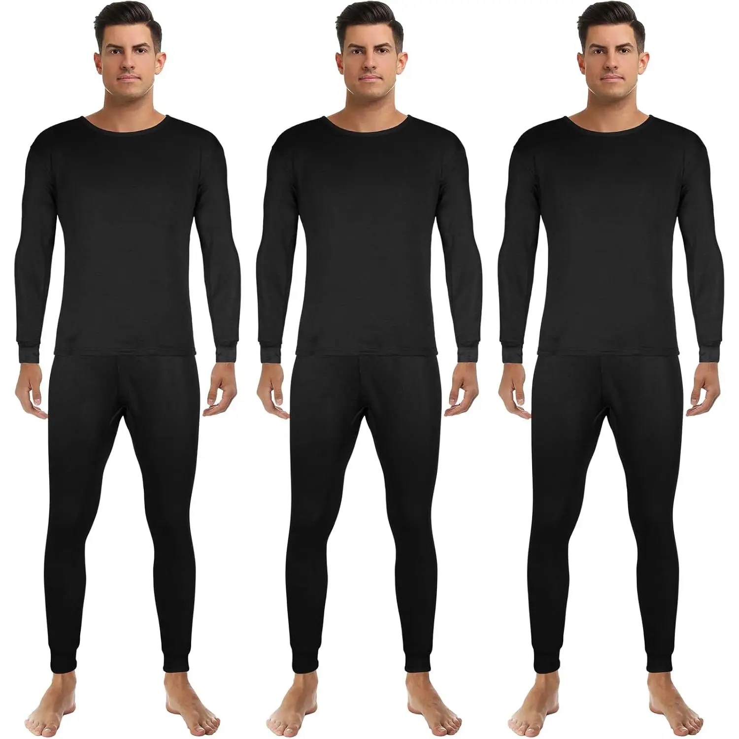 Men's 3-Set Polyester Fleece-Lined Thermal Underwear Base Layer - High Stretch, Soft, Thin, Moisture-Wicking, Tear-Resistant Multi-Size Long Underwear for Winter Cold Weather, Ideal for Outdoor Activities, Casual Use