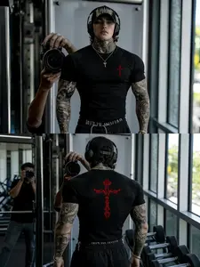Men's Fitness Top, Casual Running Quick-Dry Breathable Tight Fit Short Sleeve T-Shirt, Gym Training, Night Run, Daily Wear, Comfortable