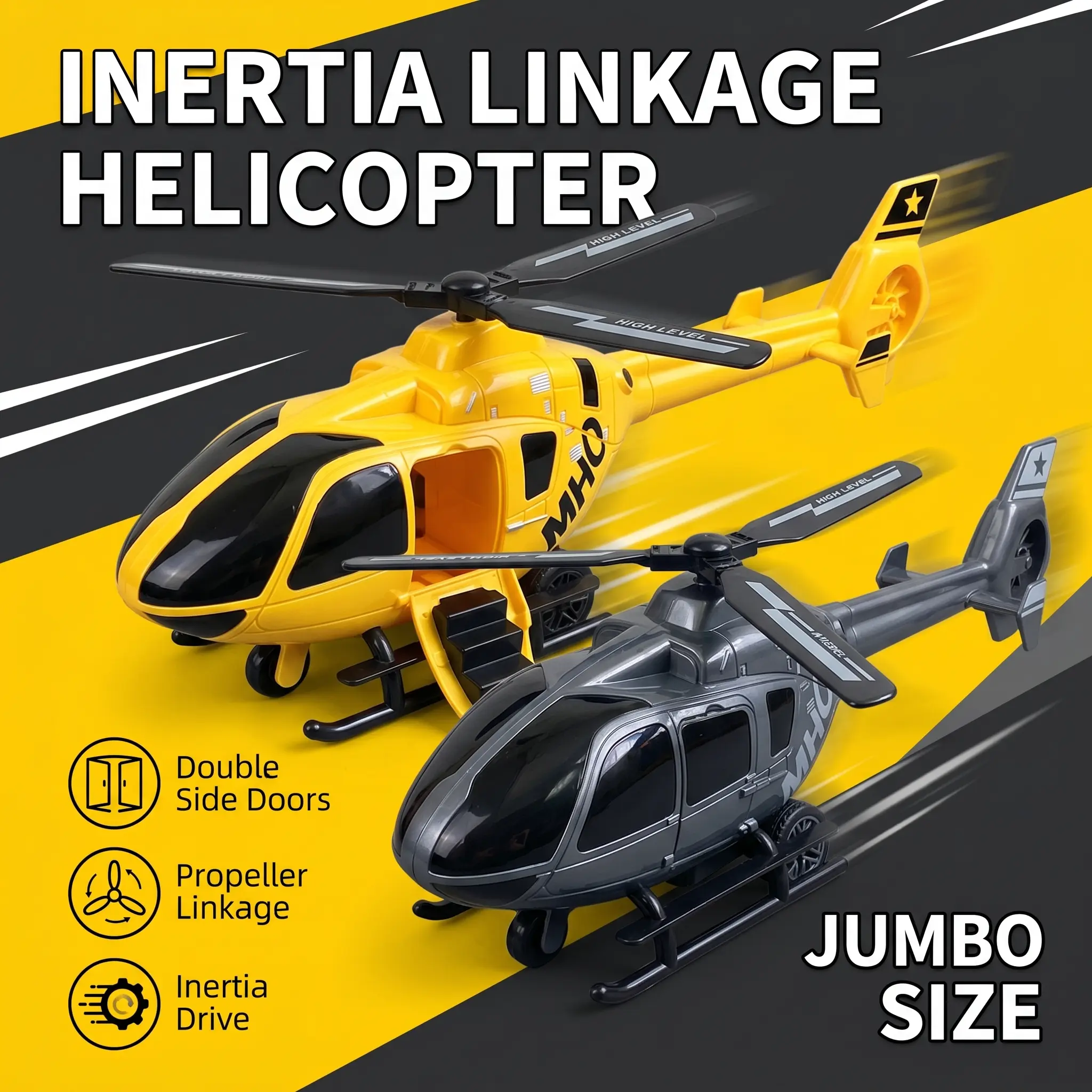 Safe Durable Jumbo 18.5" Friction Powered Helicopter Toy for Boys 3-8, Realistic Aircraft with Auto-Spinning Propellers & Openable Cabin Doors, No Batteries Needed, Extra Large Scale Educational Vehicle, Ideal Birthday Christmas Holiday Gift for Toddlers