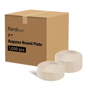 Karat Earth 7'' Compostable Bagasse Round Plates, Natural  - 1,000 pcs