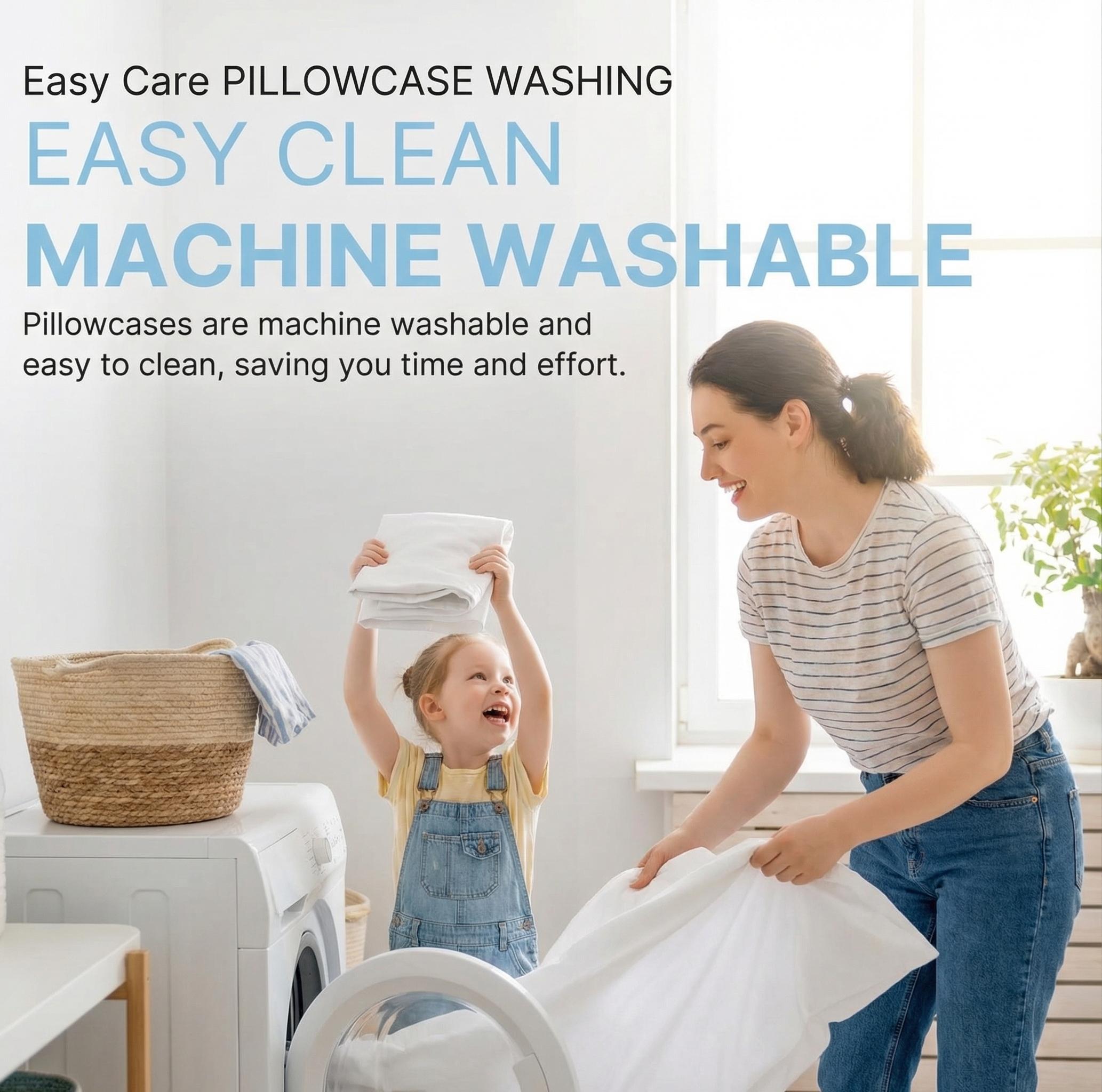 White Pillowcases 2 Pack, Luxury Embroidered Pillow Cases with Double Stitch Edge, Soft Microfiber, Envelope Closure, Standard King Size