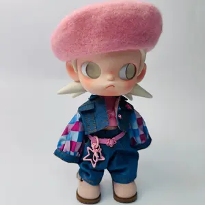 One-eighth movable doll outfit set: denim jacket, jeans, Barbie pink short-sleeve top, accessories