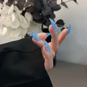 Zanxu|10pcs Ocean Blue Dragon Claws! Acetate Glitter Shimmer | High-Quality Handmade Press-On Nail Series Gothic Creepy Cute Set Acrylic Crystal Art Bags Purple Black Spiral long square press-on nail Almond Shaped Floral Press-On Nails Glam Pink French Ti