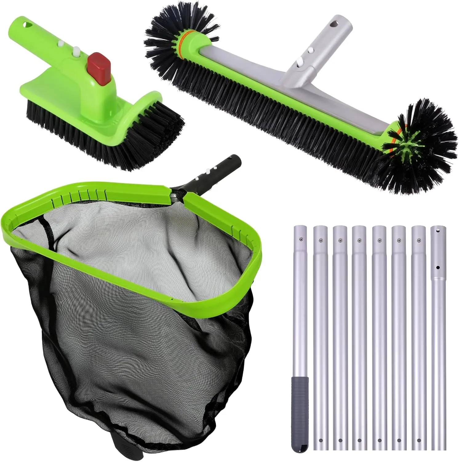 Sepetrel 10.5 FT Pool Cleaning Kit with Adjustable Aluminum Pole, 17.5" Pool Brush, Skimmer Net and Hand Brush for Above Ground Pools