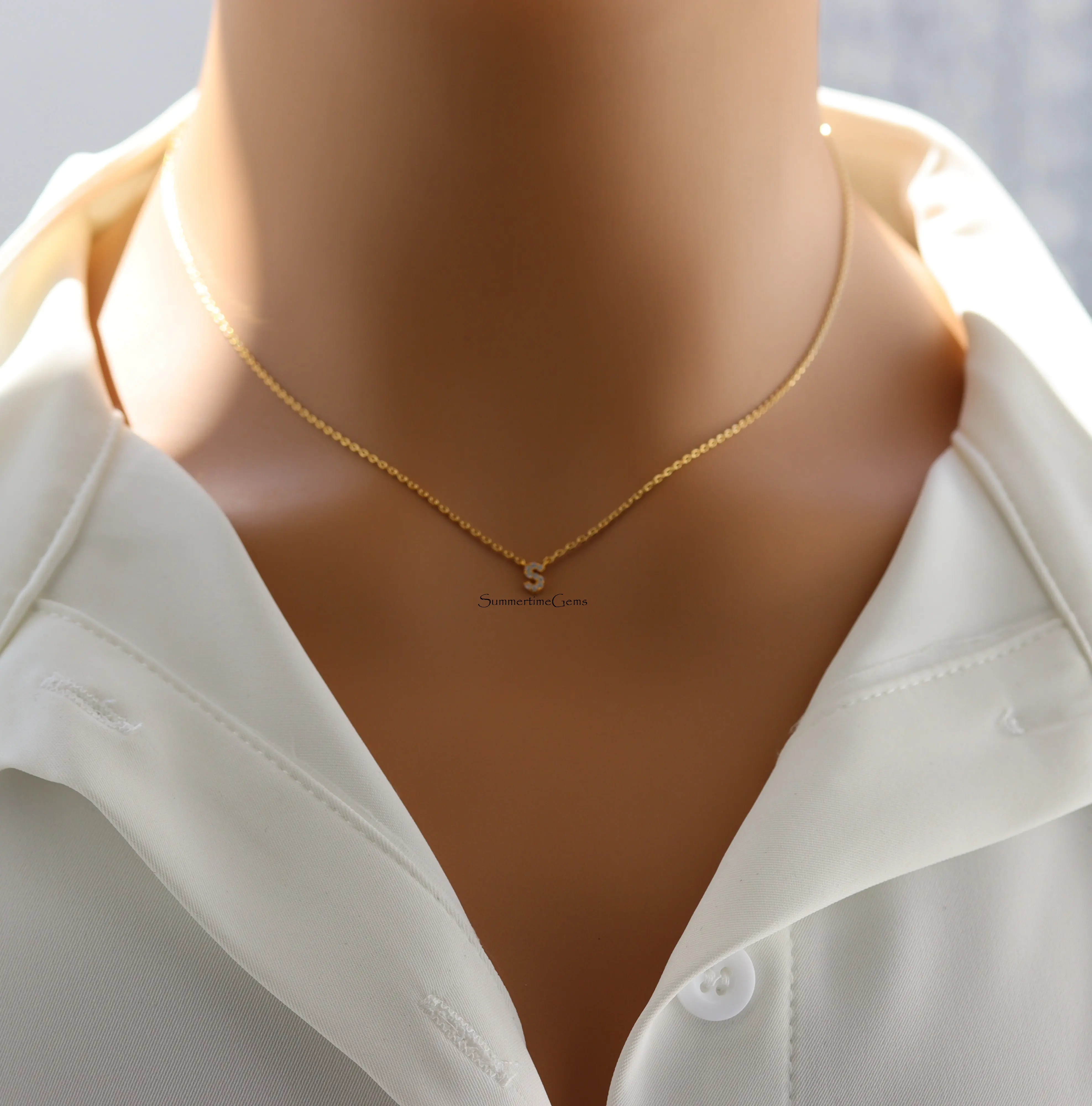 18K Gold Plated Dainty Mini Rhinestone Initial "S" Pendant Necklace – Sparkly Personalized Jewelry Gift