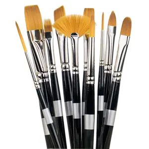 Trekell Golden Taklon Short Handle Artist Brushes for Acrylic & Watercolor - Premium Synthetic Brushes