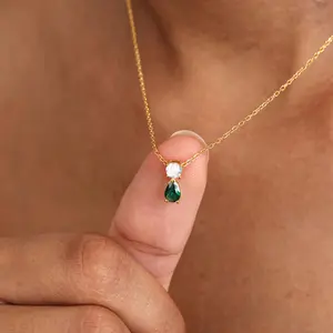 1 Stainless Steel Water Drop Birthstone Pendant Necklace, Simple and Elegant Classic Jewelry for Casual Attire, Holiday Gift, Birthday Present