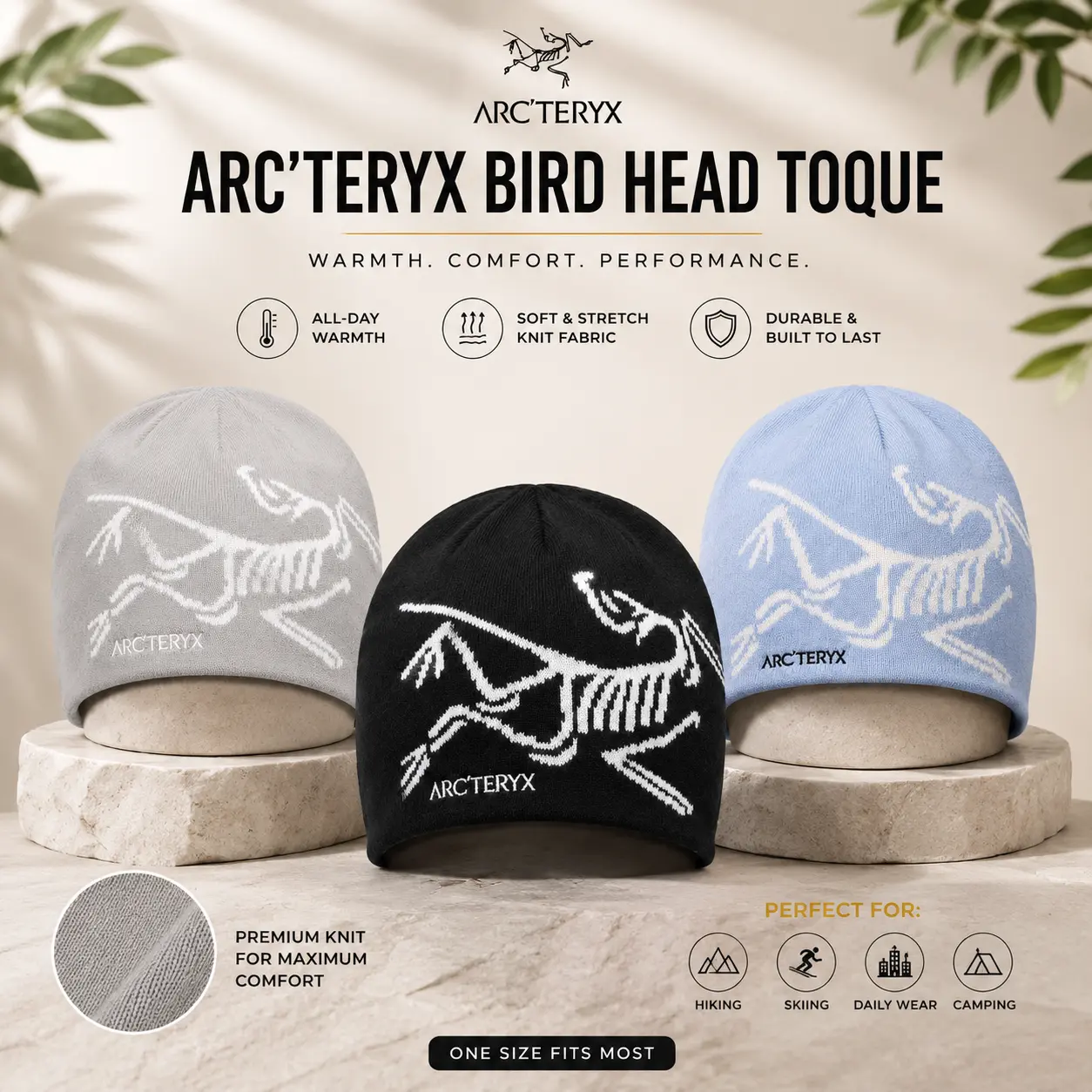 Arc'teryx Bird Head Toque Beanie Warm Knit Winter Hat for Men Women, Outdoor Ski Snowboard Cap, Soft Stretch Cold Weather Skull Cap, Hiking Camping Mountain Streetwear Beanie, Thermal Everyday Winter Sports Hat