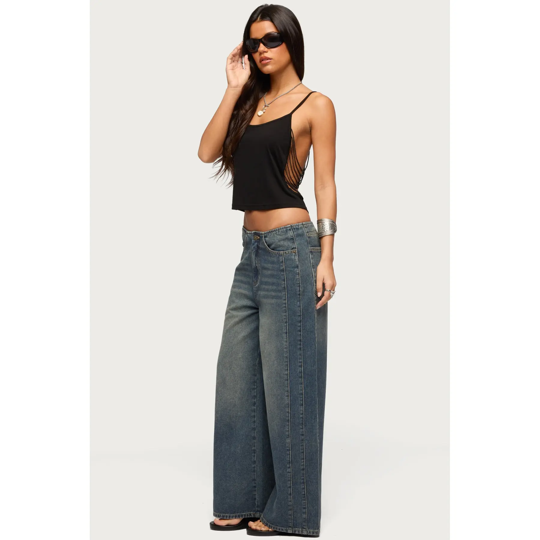 Donia Cutout Beaded String Tank Top