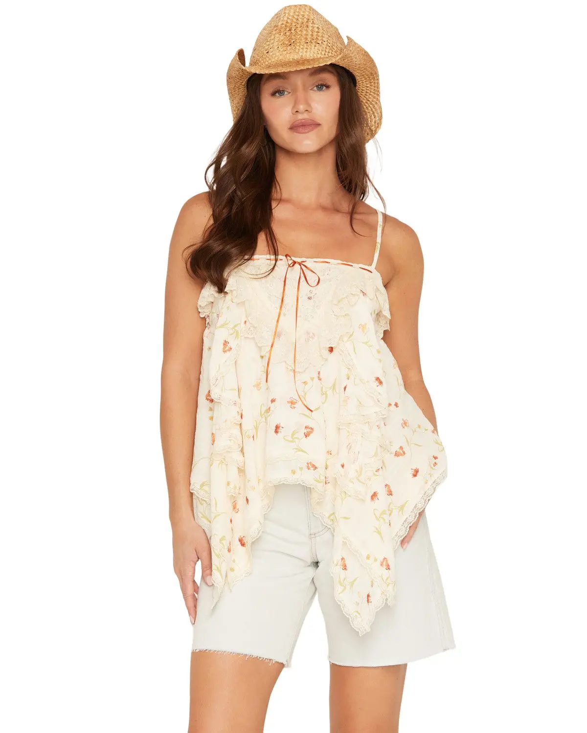 Wild Moss Women's Women'S Floral Print Lace Tank Top - Ima6272b-W2119 Ivy