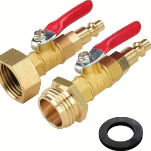 1/4 Inch Brass Hose Fitting Set with Ball Valve, Frost Resistant Garden Watering Adapter, Quick Connect Hose Coupler