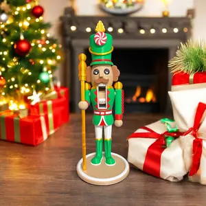 Sgt Nut Nutcracker - Christmas Decorative Figure with Green Hat and Staff in Festive Setting