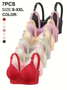 Women's Lace Push-Up Bra Set, Seamless Comfort Fit, Breathable Soft Fabric, All-Day Support, Perfect Daily Wear, 7 Pieces