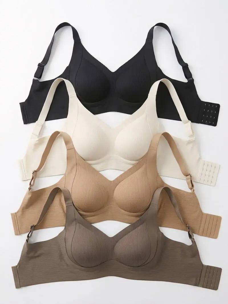4-Pack Solid Seamless Comfort Wireless Push-Up Bra | Plus Size Full Coverage & Soft Support Everyday Bralette Womenswear Fit