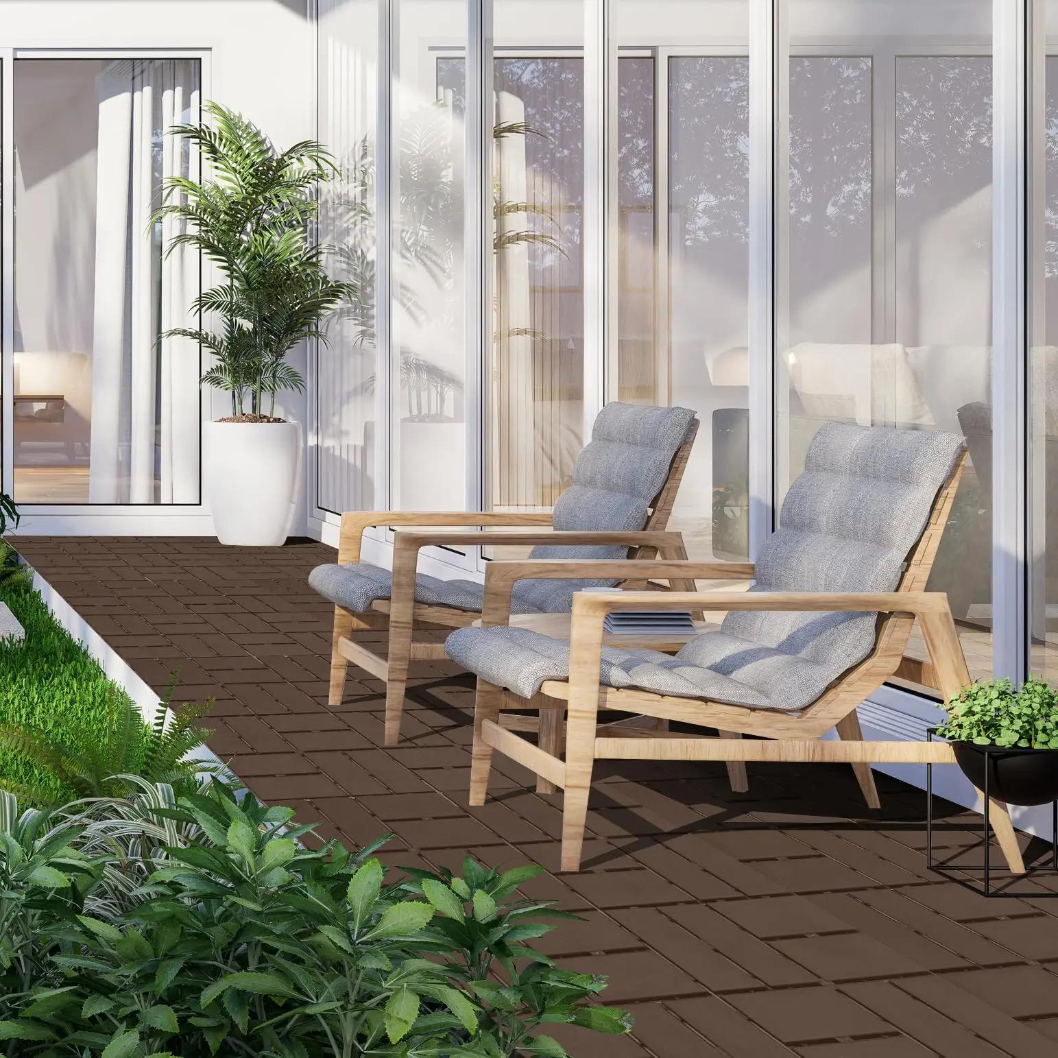 12x12in Plastic Interlocking Deck Tiles Waterproof PVC Outdoor Flooring Pavers for Patio All Weather Outdoor Furniture