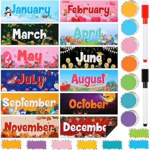 52 count  Holiday Monthly Headliners Include 12 Months of The Year Headers Seasonal Bulletin Board Border 31 Writable Round Confetti Accents 7 Rectangle Label(Cute)