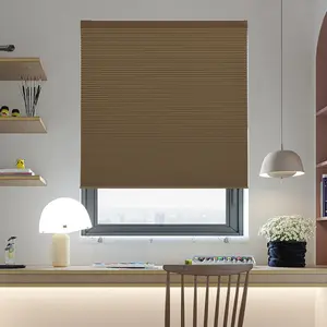 LUXEVOIRPANORAMIX Cordless No-Drill Blackout Honeycomb Blinds, Custom Sizes, Easy Installation, Child-Safe, Durable Fabric for Bedroom, Living Room - Brown