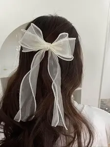 Elegant Faux Pearl Decorated Bowknot Design Hair Clip, Super Cute Clips, Cute Trendy Hair Clip, Fashionable Hair Accessories for Women & Girls, Barrettes Hair Clips